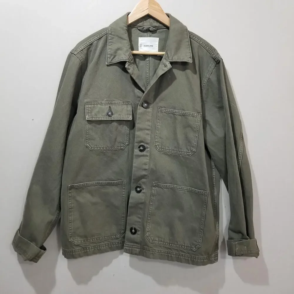 Everlane Jacket Mens Large Green Organic Cotton Denim Chore Utility Workwear